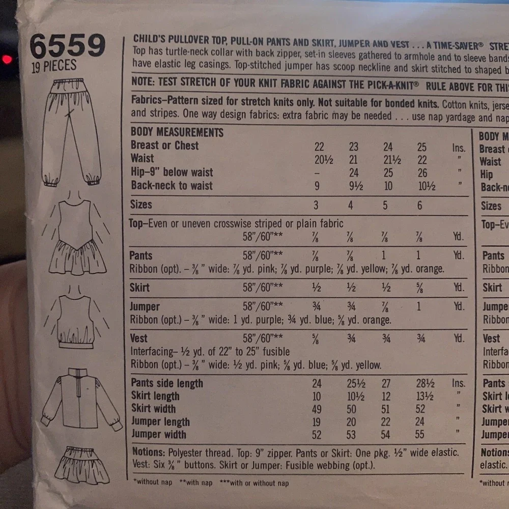 Vintage Simplicity 6559 Girls Sewing Pattern Size 5 Jumper Pants Vest Cut